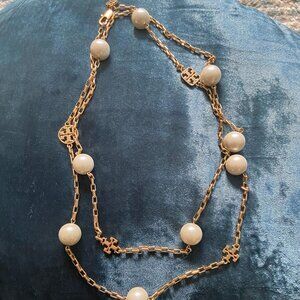Tory Burch Long Gold + Pearl Necklace
